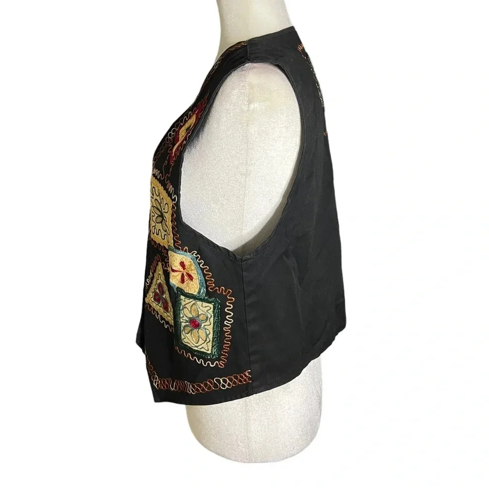 Vintage Embroidered Vest 100% Cotton Artsy M Cottagecore